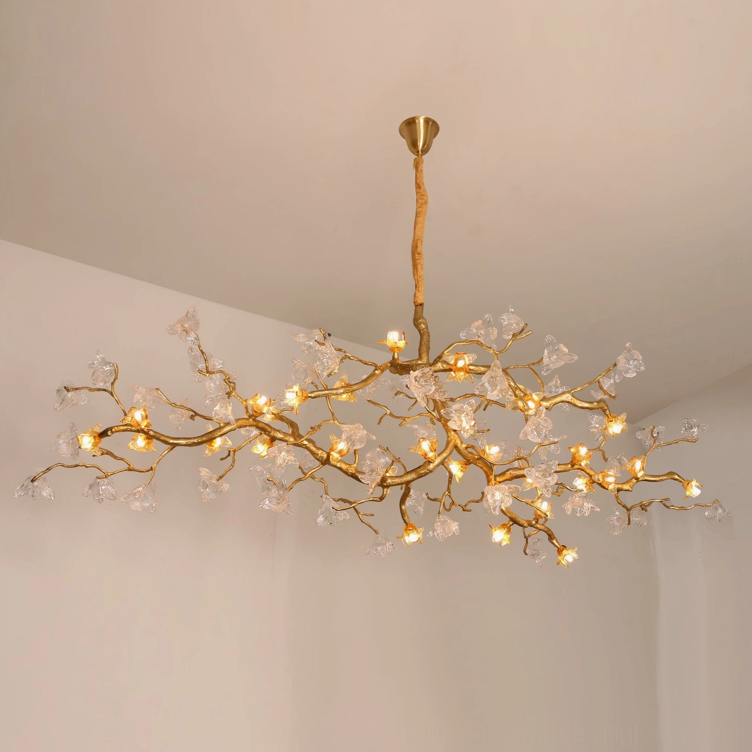 Aosta Branch Chandelier overhead view from below fully illuminated with warm layered light across 180cm span