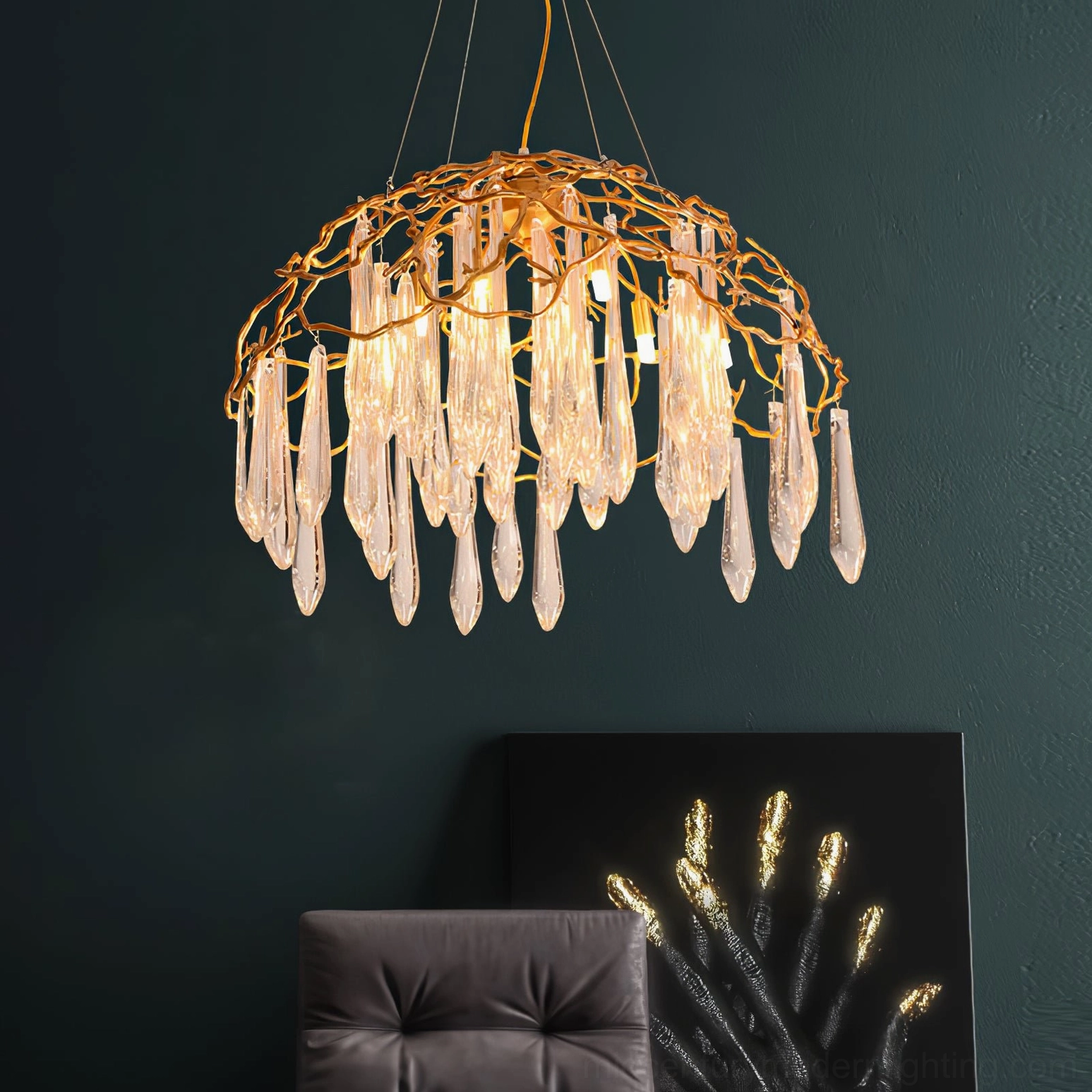 Aqua Dome Crystal Chandelier Full Structure Architectural View