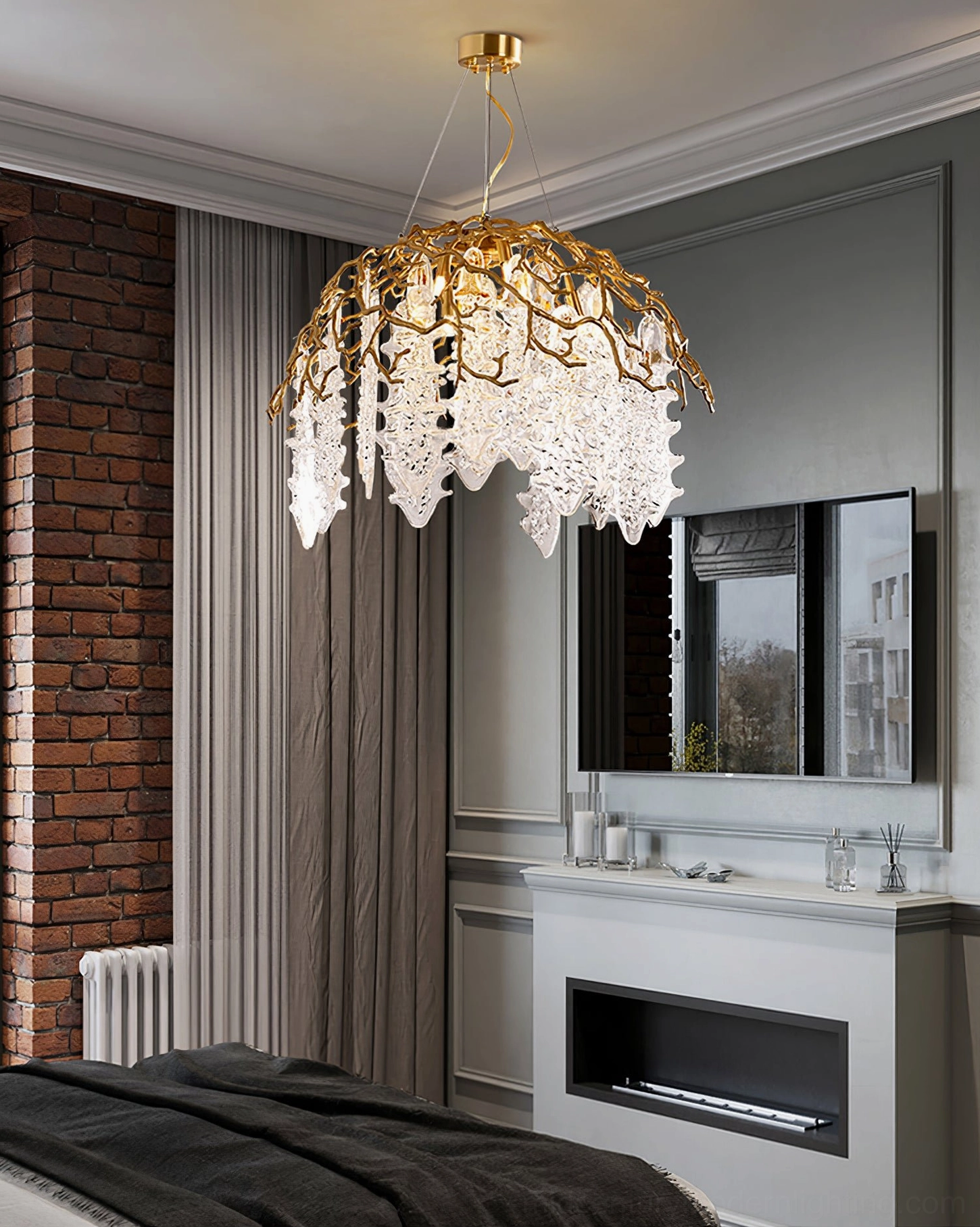 Aqua Dome Chandelier Elegant Lighting for Modern Bedroom with Fireplace