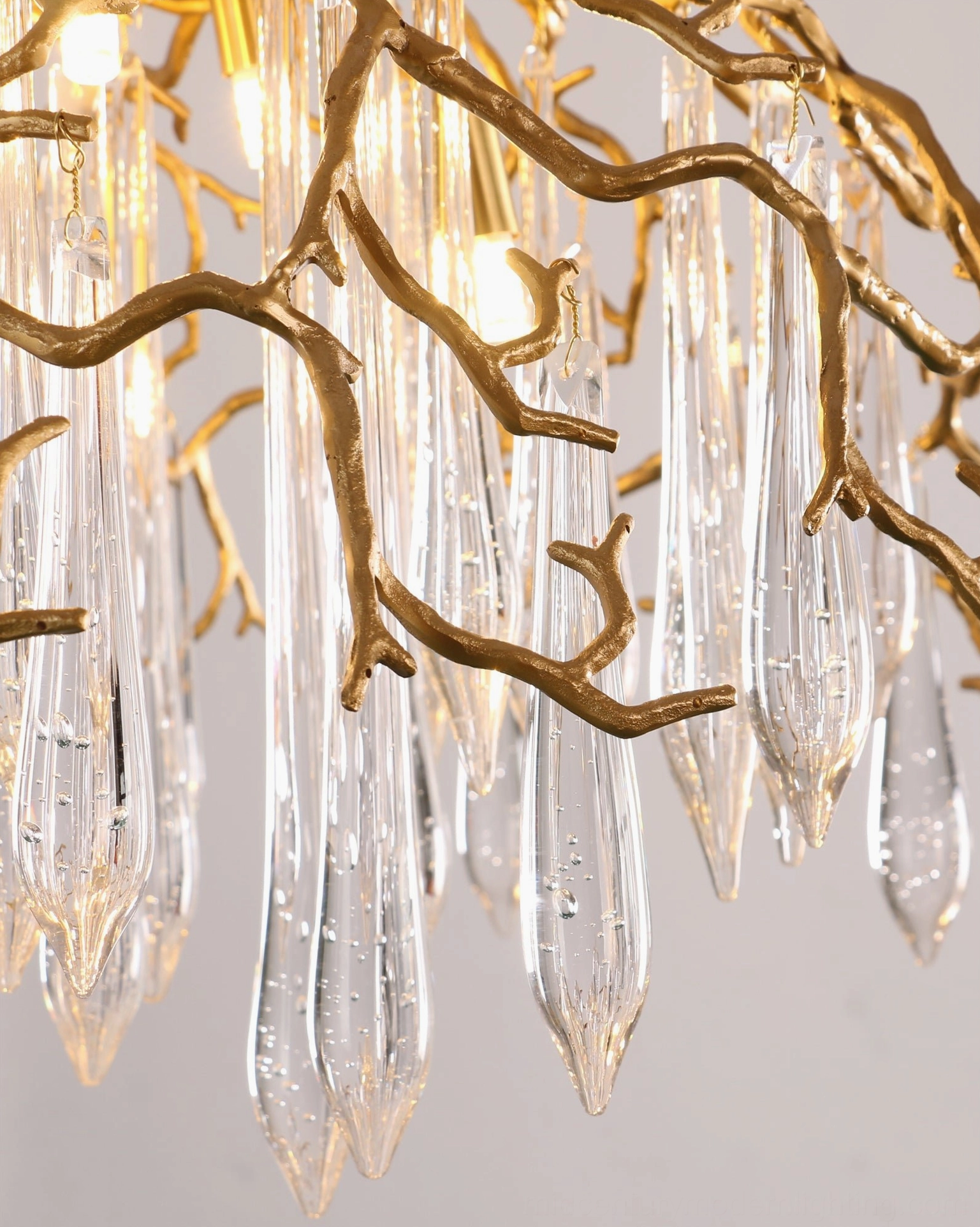 Aqua Dome Chandelier Showing Glass Drop Distribution and Brass Framework