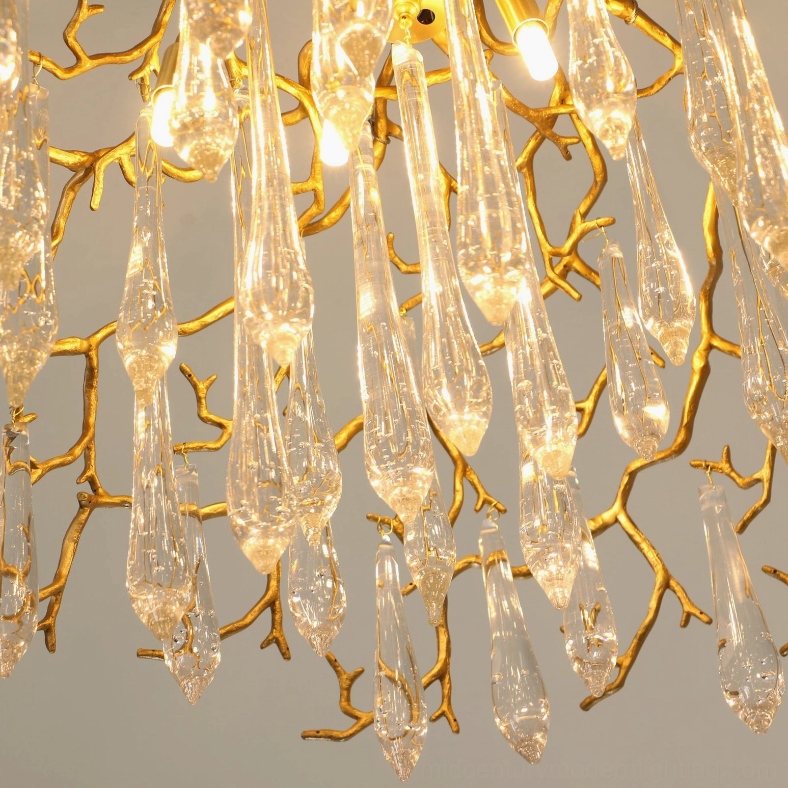 Aqua Dome Chandelier Light Refraction Through Clear Glass Drops