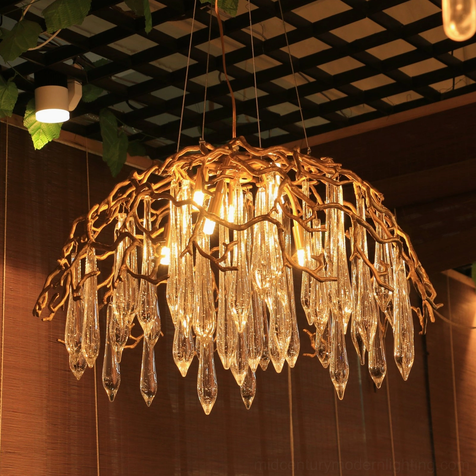 Aqua Dome Brass and Crystal Chandelier Lighting Effect Detail