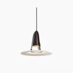 Aragon modern pendant light with bronze frame and alabaster shade, front view on white background