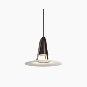 Aragon modern pendant light with bronze frame and alabaster shade, front view on white background