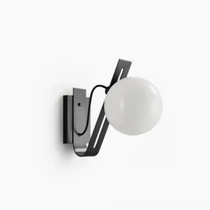 Black Arandela globe wall sconce with frosted glass shade, minimalist studio lighting design