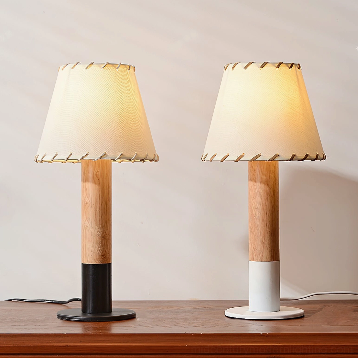 Arbor table lamps comparison black and natural wood finish variants side-by-side