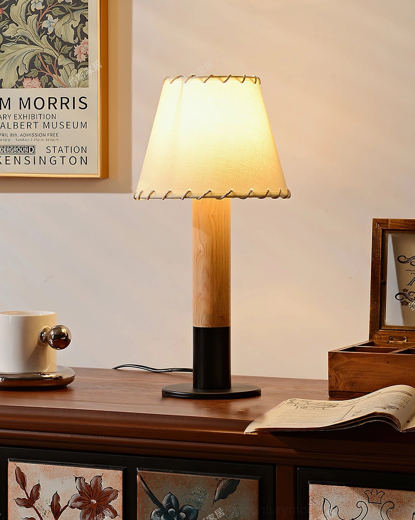 Arbor table lamp in fully decorated rustic minimalist home interior setting