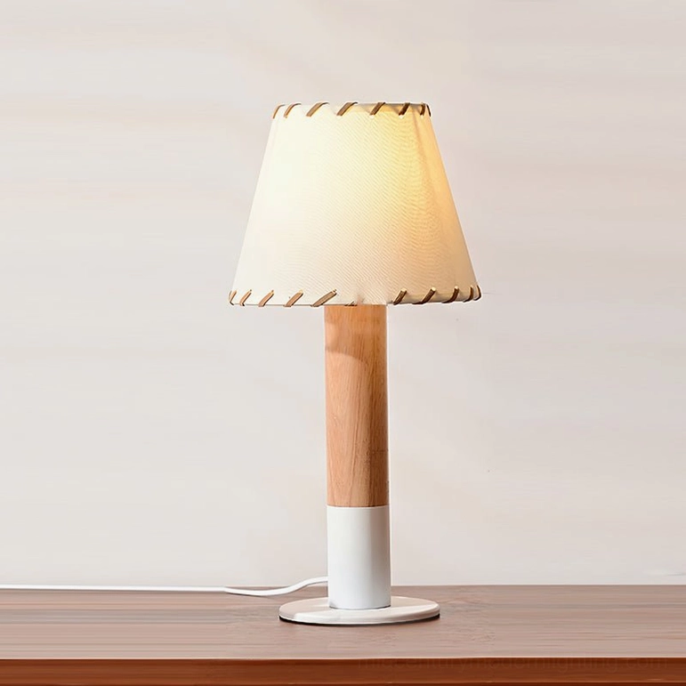 Arbor table lamp natural wood base white finish illuminated ambient lighting