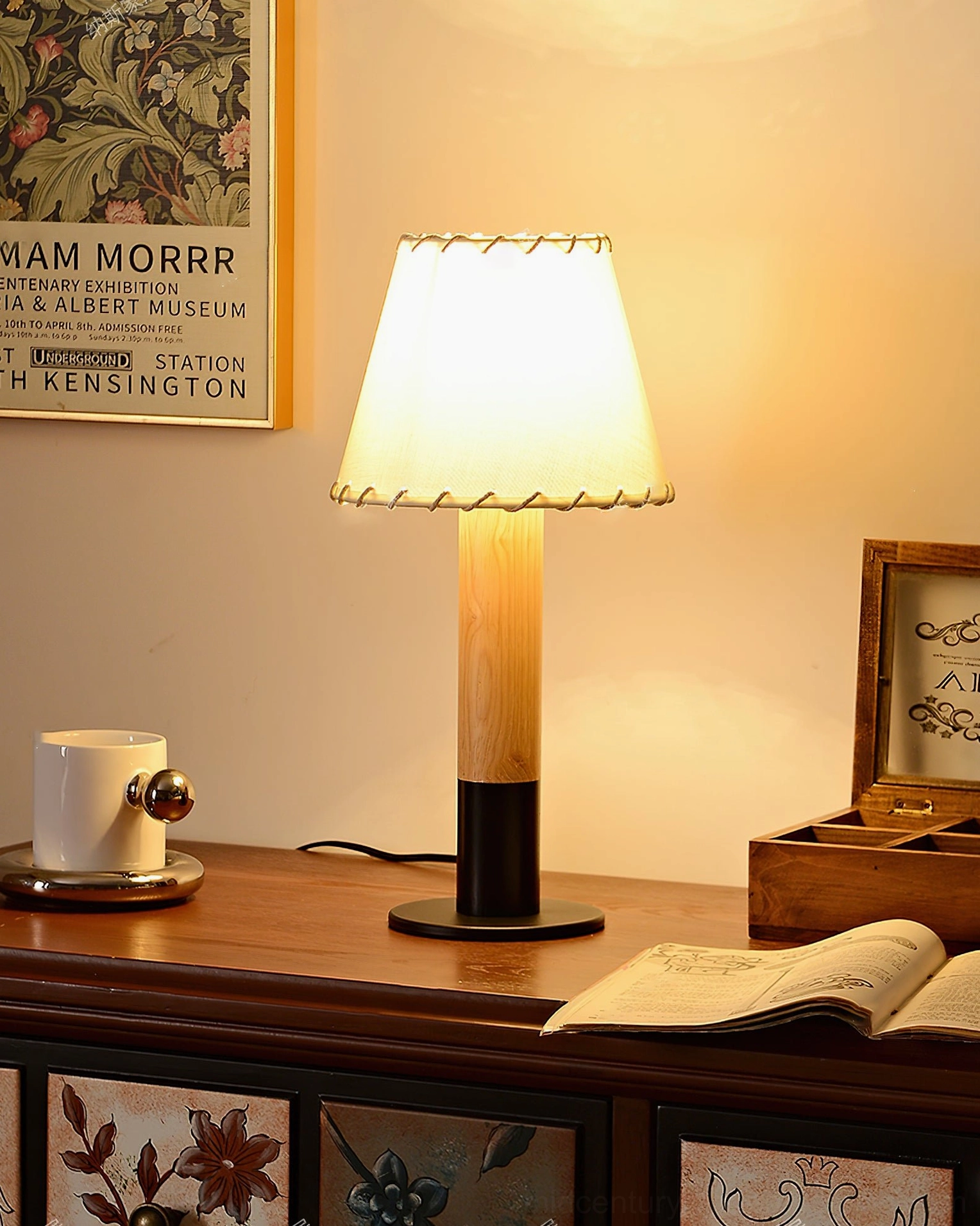 Arbor table lamp natural wood base contemporary design detail shot