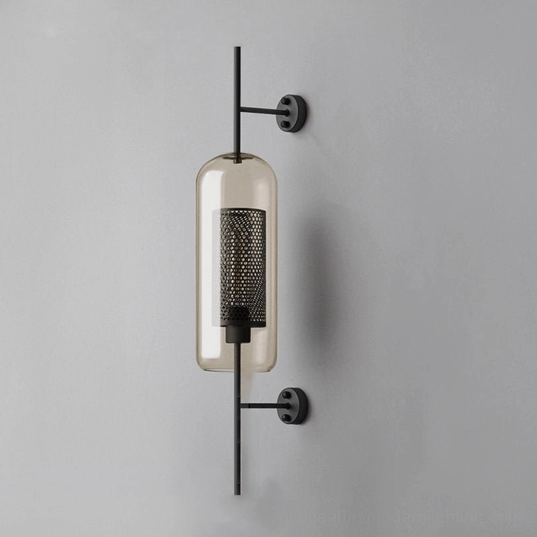 Glass wall sconce showing architectural mounting and sculptural presence detail