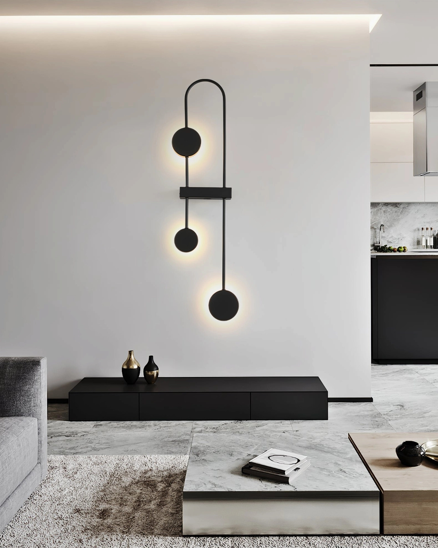 Architectural wall sconce with molecular-inspired spherical design and integrated LED technology