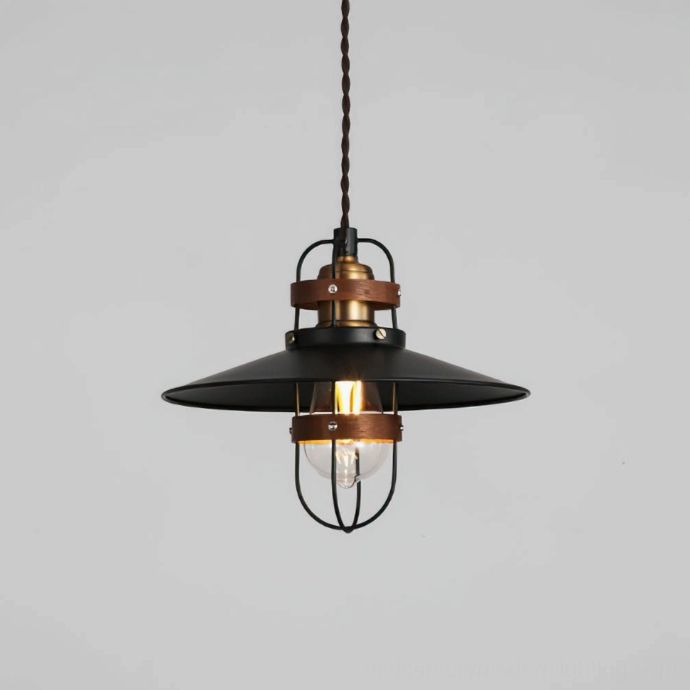Arely pendant lamp with twisted black power cord and exposed Edison bulb on neutral background, showcasing matte black metal finish