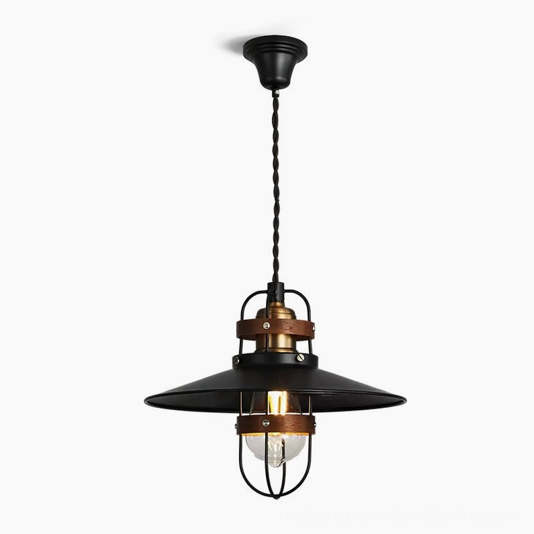 Arely industrial pendant lamp black and walnut color variant, studio product photography showing all design elements clearly
