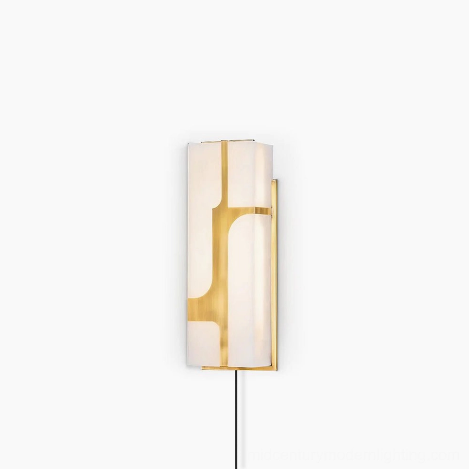 Ariel alabaster mid-century modern plug-in wall sconce architectural detail shot