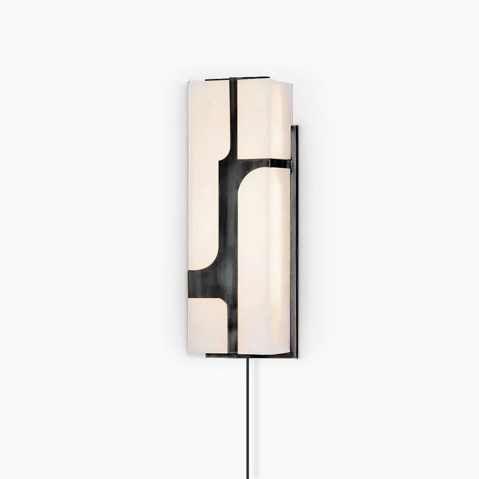 Ariel alabaster plug-in wall sconce large size black frame white stone shade studio view