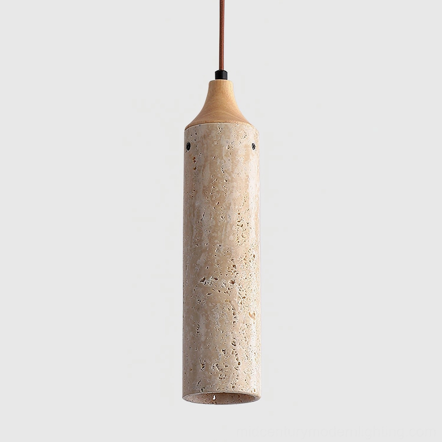 Arlene travertine pendant creating ambient lighting in minimalist mid-century modern bedroom