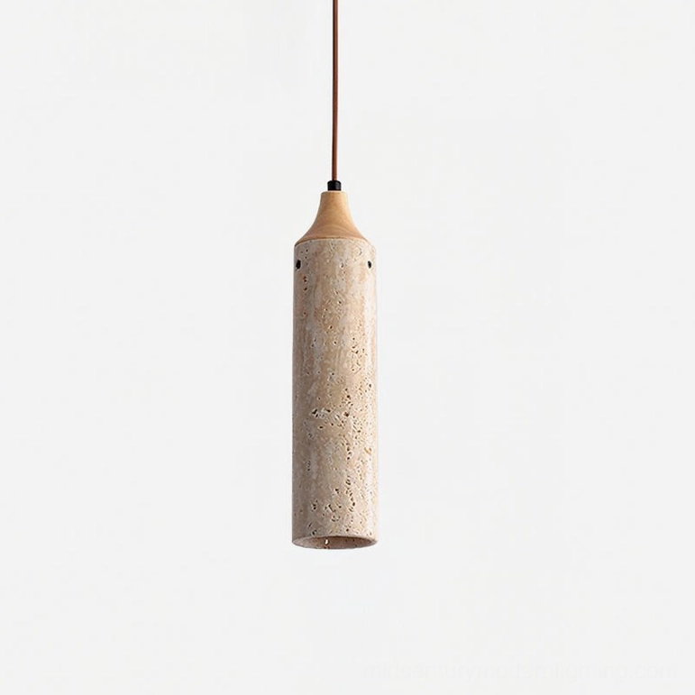 Arlene travertine pendant Model B mid-size with wood accent in residential interior