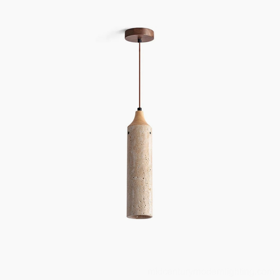 Arlene travertine and wood pendant lamp complete product view with all design elements