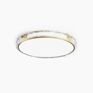 Arlus modern brass and clear glass flush mount ceiling light, front view on white background showing textured glass details