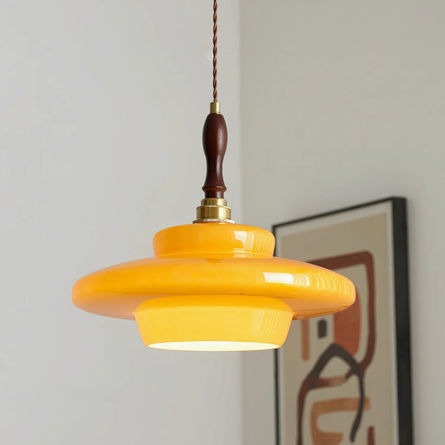 Aroma retro pendant lamp fixture with sculptural form in mid-century modern home interior design