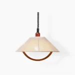 Arta natural hemp pendant lamp with walnut wood ring detail, studio shot overhead view