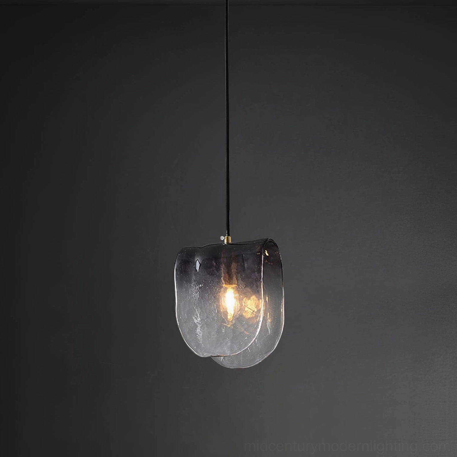 Artisan hand-blown glass pendant with purple ombré effect and metal hardware detail