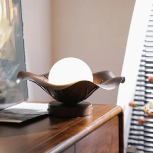 Arundel walnut ceiling lamp side view interior wooden dresser warm ambient lighting