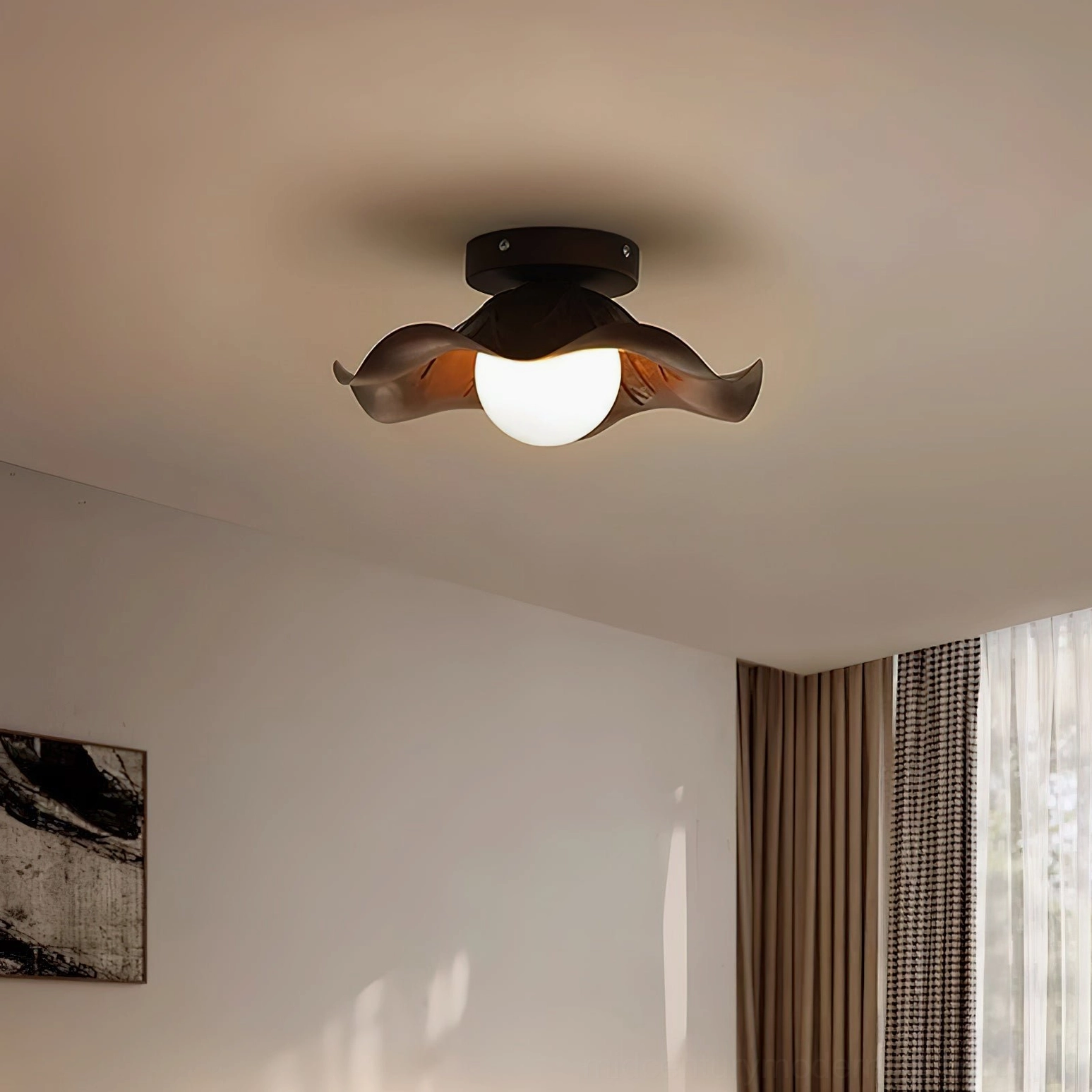 Arundel petal ceiling lamp bedroom installed low angle minimalist warm ambient lighting