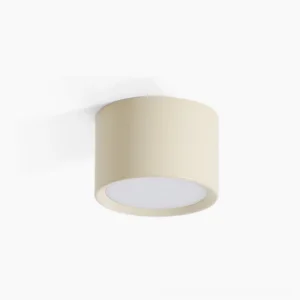 Asher flush mount ceiling light in cream, front view, minimalist cylindrical design with frosted acrylic diffuser