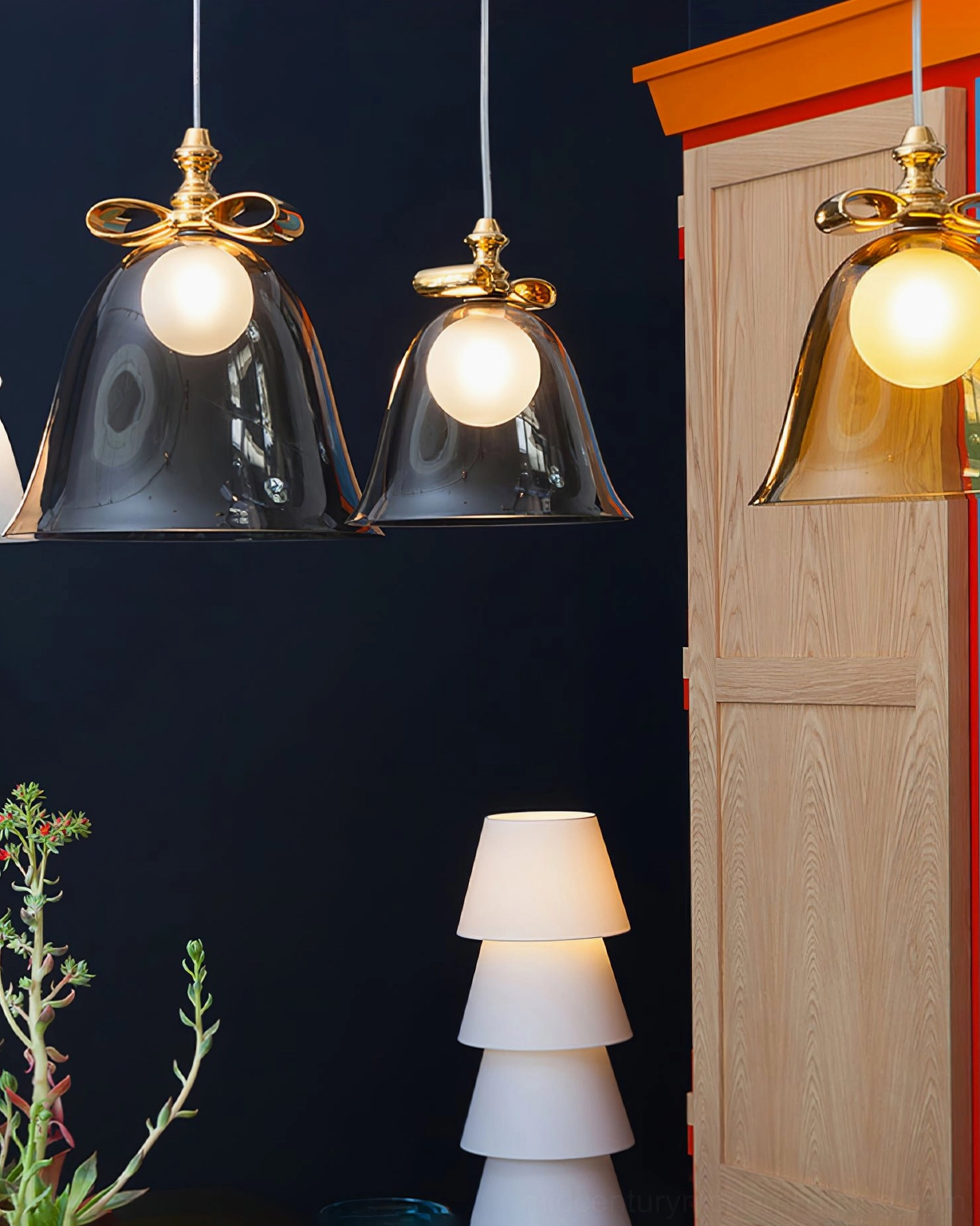 Assorted bell pendant lamps various colors bold luxury gold bow accents