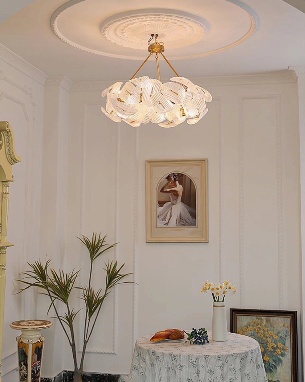 Aster crystal chandelier vintage French dining room elegant white glass shades