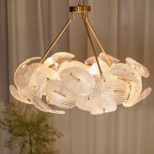 Aster luxury pendant light close-up textured frosted glass warm ambient lighting