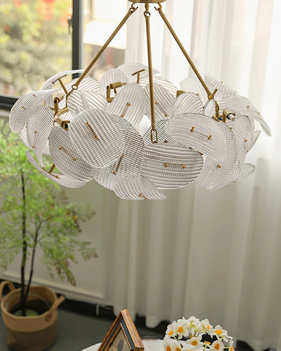 Aster gold chandelier window side curved glass shades indoor potted plant