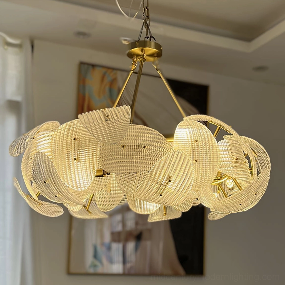Aster ribbed glass chandelier warm brass finish sophisticated lighting