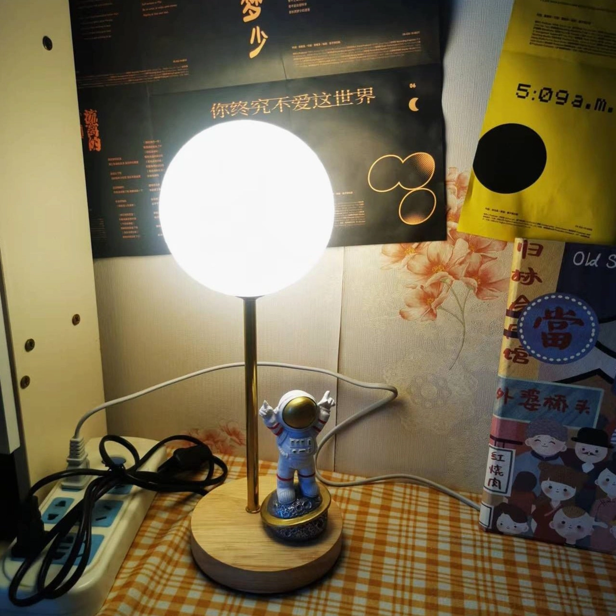 Astronaut moon table lamp perfect for nursery children bedroom and family spaces with safety and charm focus