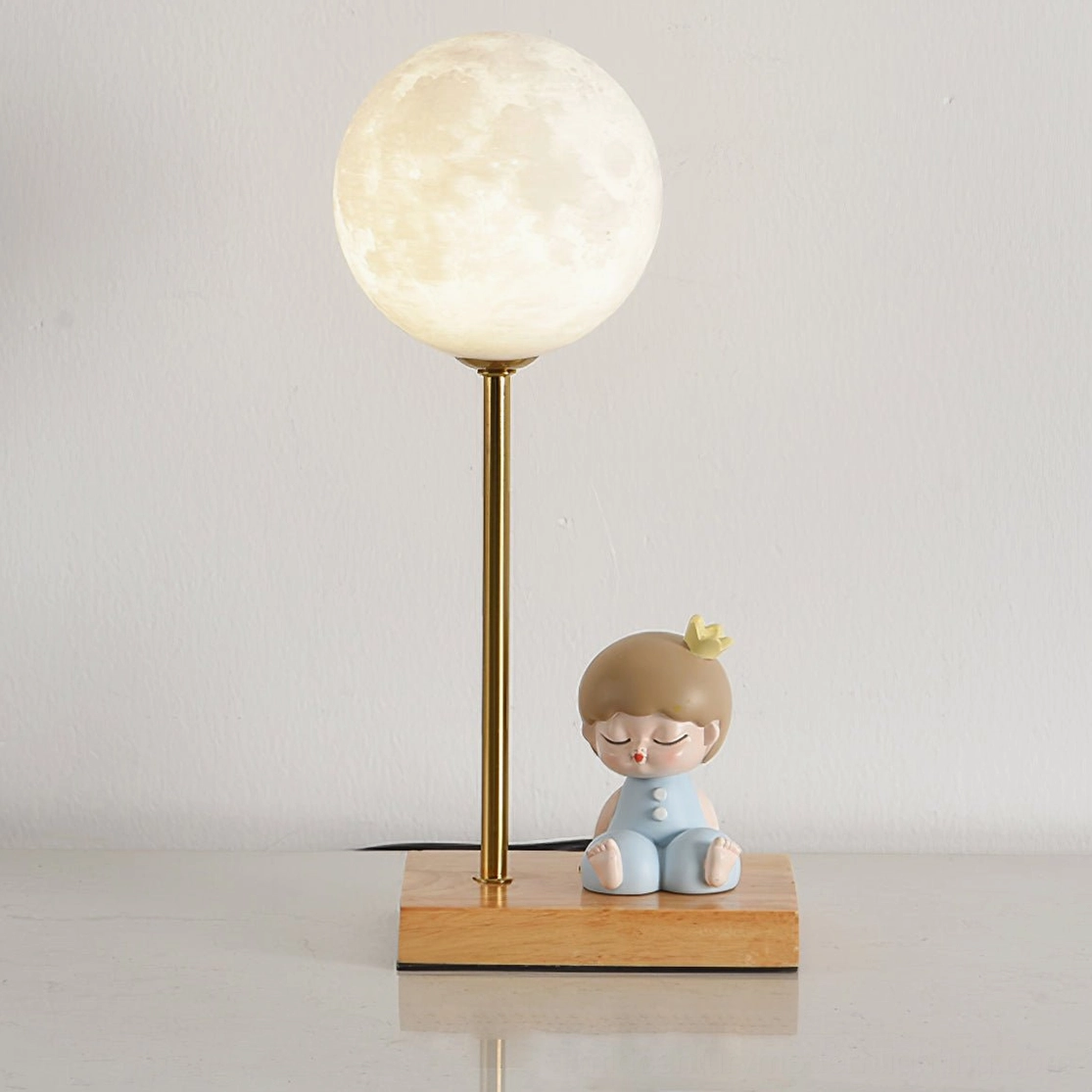 Astronaut moon table lamp artistic side profile showing sculptural design and balanced proportions on neutral background