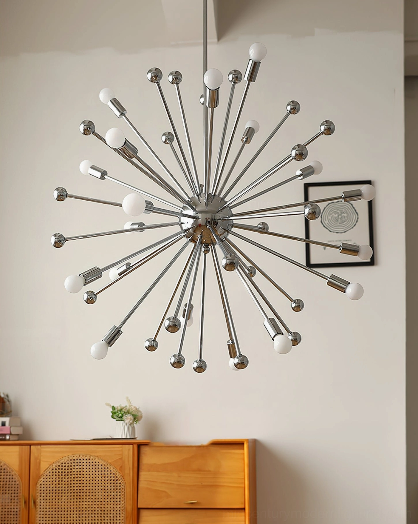 Atomic sputnik chandelier unlit chrome finish architectural modern interior design