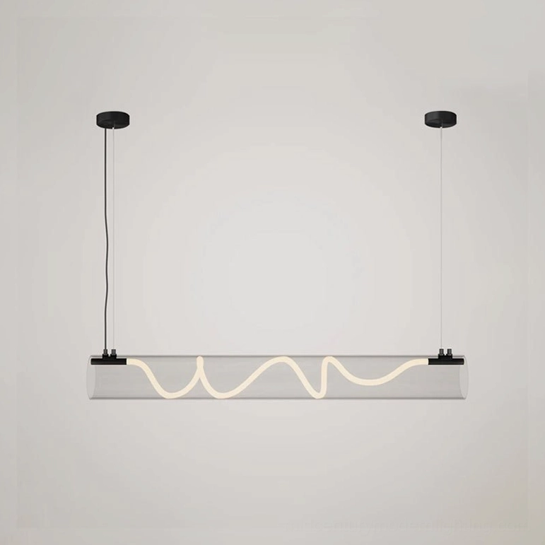 Attalea linear pendant chandelier small size with black ceiling suspension mounts displayed frontal on white background