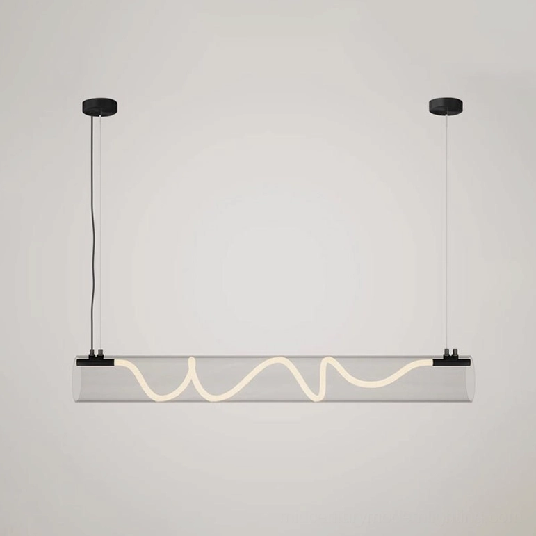 Attalea linear pendant chandelier medium size in black finish displayed on white background