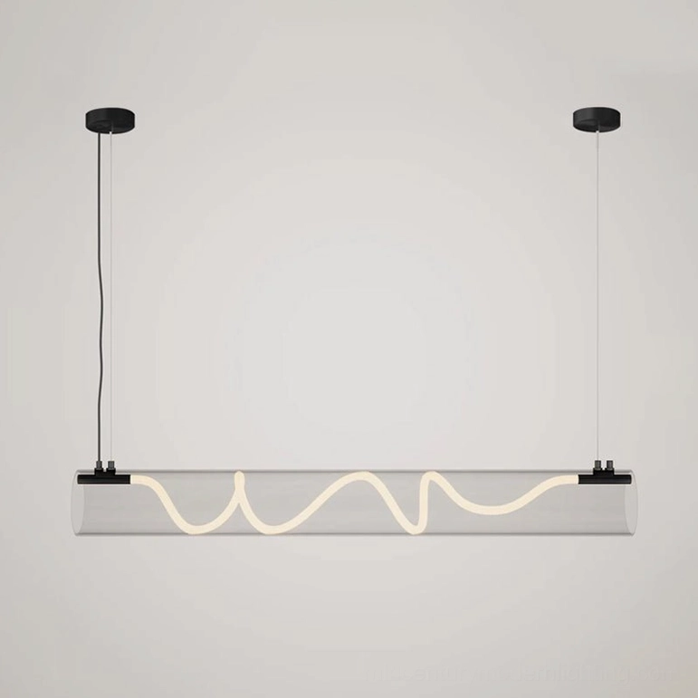 Attalea linear pendant chandelier large 59-inch size in black finish displayed on white background studio shot