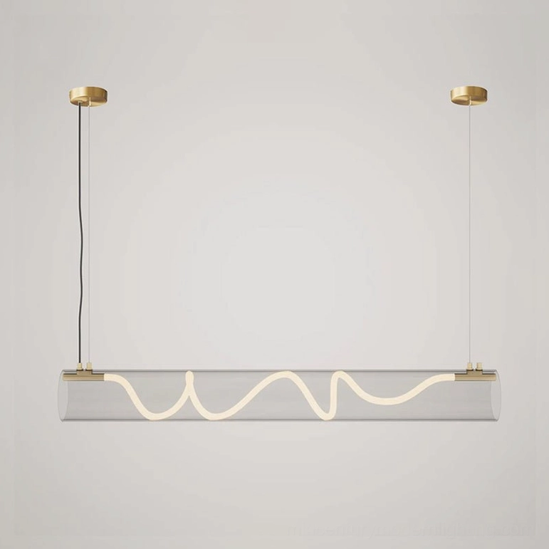 Attalea linear pendant chandelier large size 59-inch with copper finish shown frontal view on white studio background