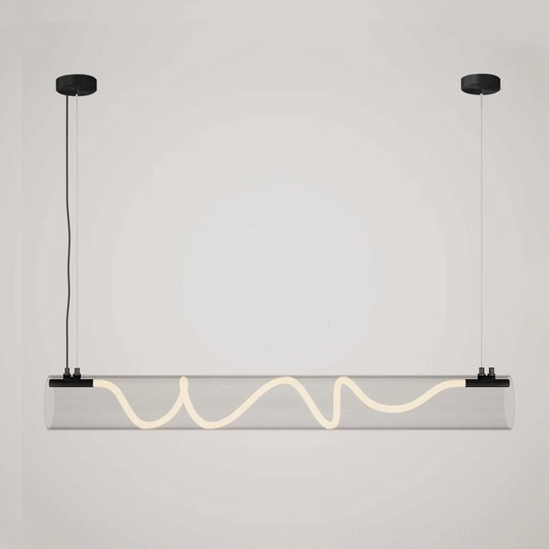 Attalea linear pendant chandelier extra large 70.9-inch size in black finish displayed frontal on white background
