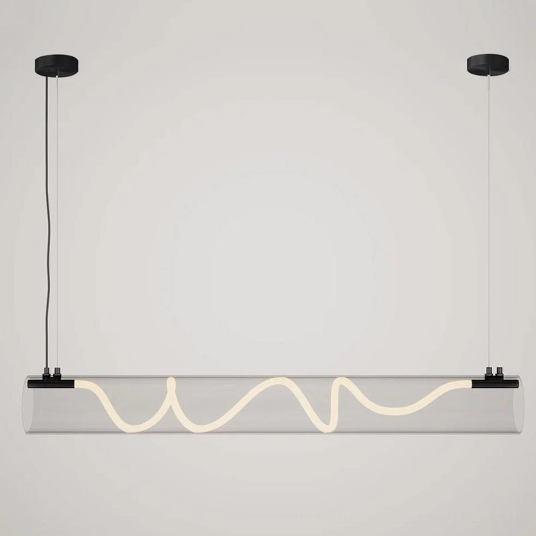 Attalea linear pendant chandelier artistic overhead view emphasizing wave-like LED structure and contemporary aesthetic