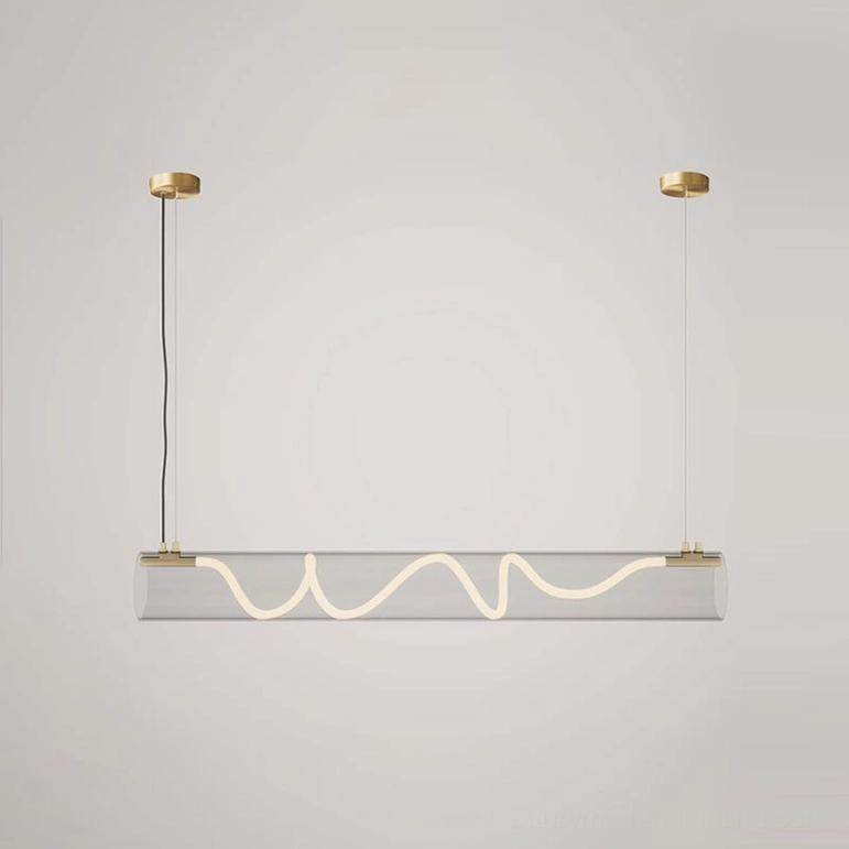 Attalea linear pendant chandelier small size with copper ceiling suspension mounts on white studio background