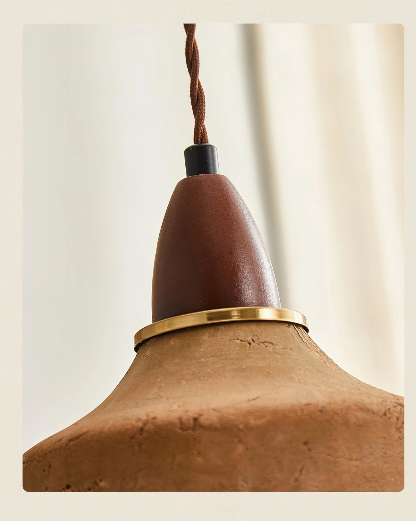 Auburn mid-century modern ceramic pendant light complete product shot neutral background