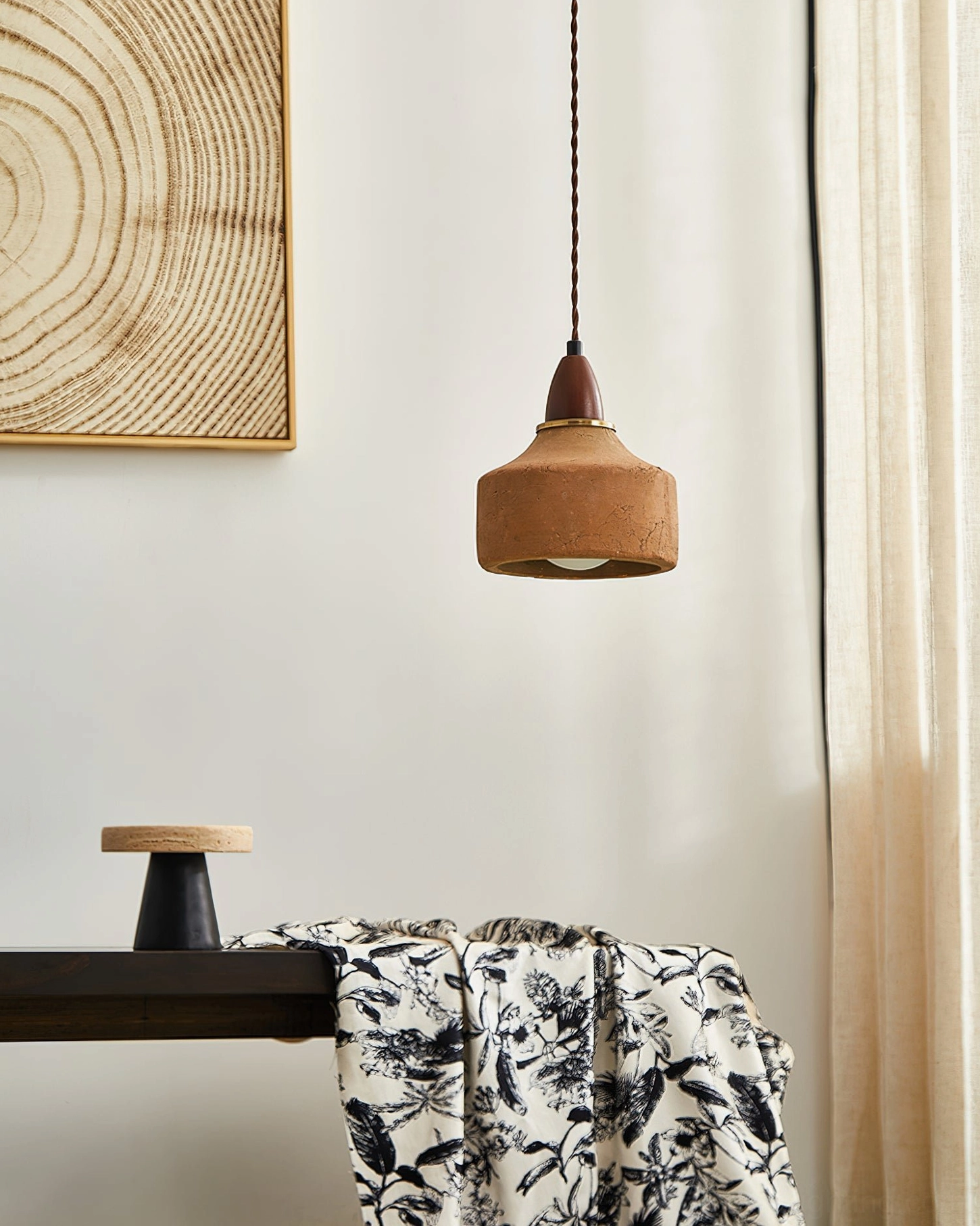Auburn ceramic pendant light side profile showing textured clay finish and proportions