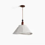 Aurelian mid-century modern pendant light with conical fabric shade and walnut wood body, front view on white background