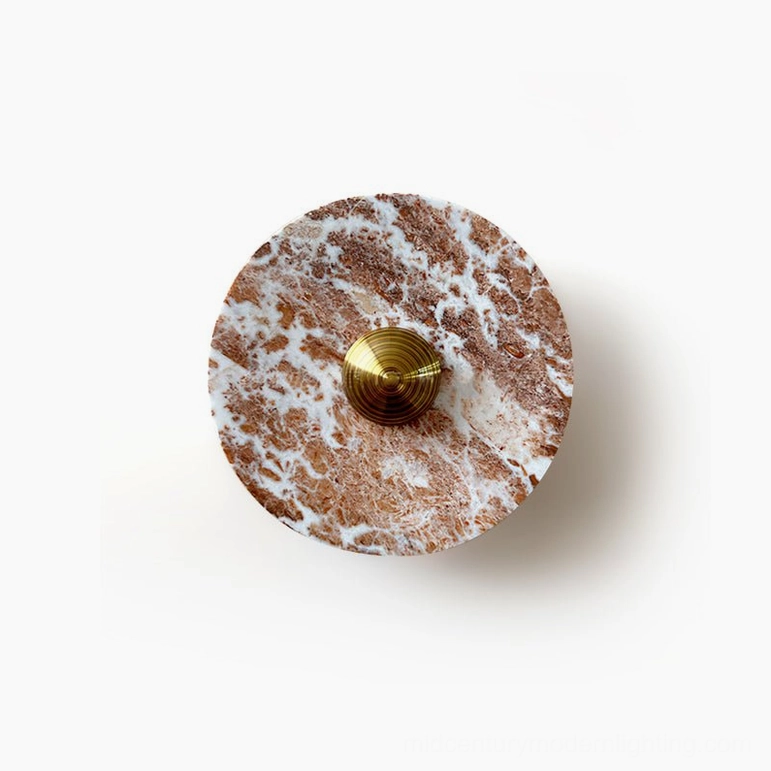 Aurora red marble circular wall lamp compact design showing natural stone surface polish