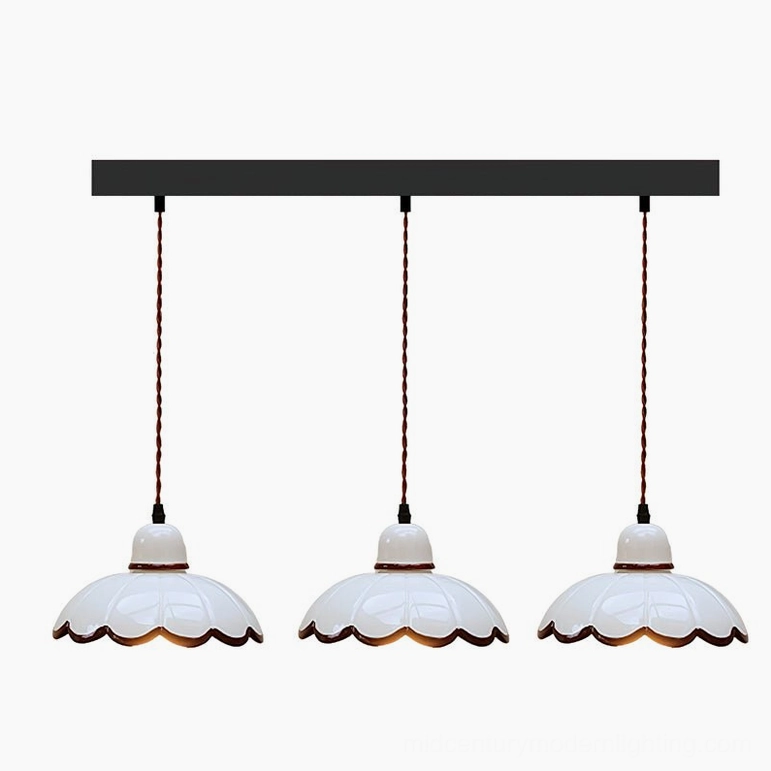 Avalon 3-light pendant cascade configuration in white with brown trim