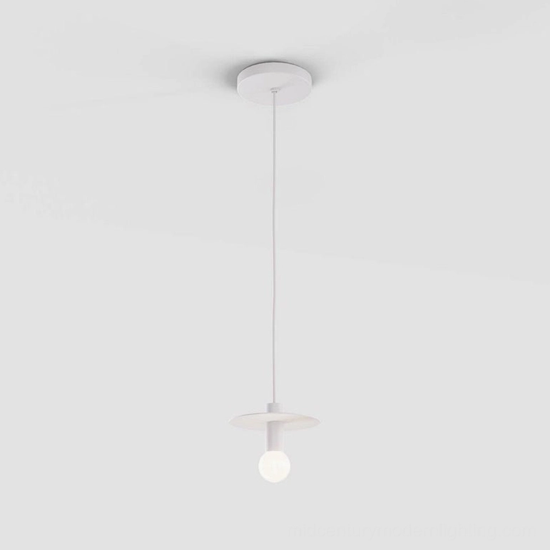 Avida white pendant lamp featuring geometric disc shade and premium brass metal construction for modern interiors